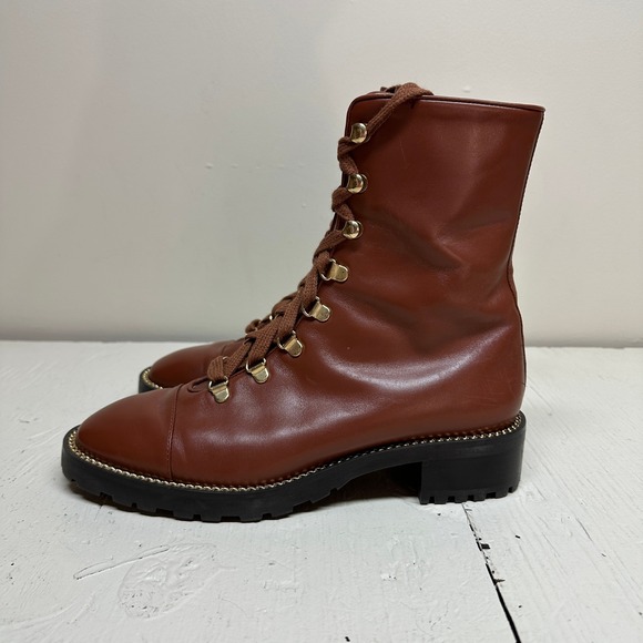 STUART WEITZMAN Kolbie Brown Leather Lace Up Combat Ankle Boots Size 7.5B - Picture 2 of 10